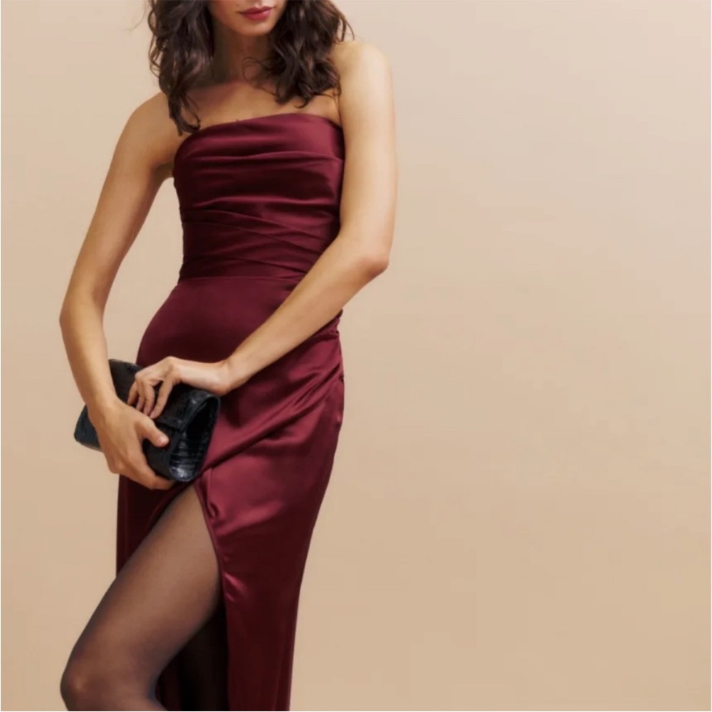 Reformation Elegant Burgundy Satin Dress